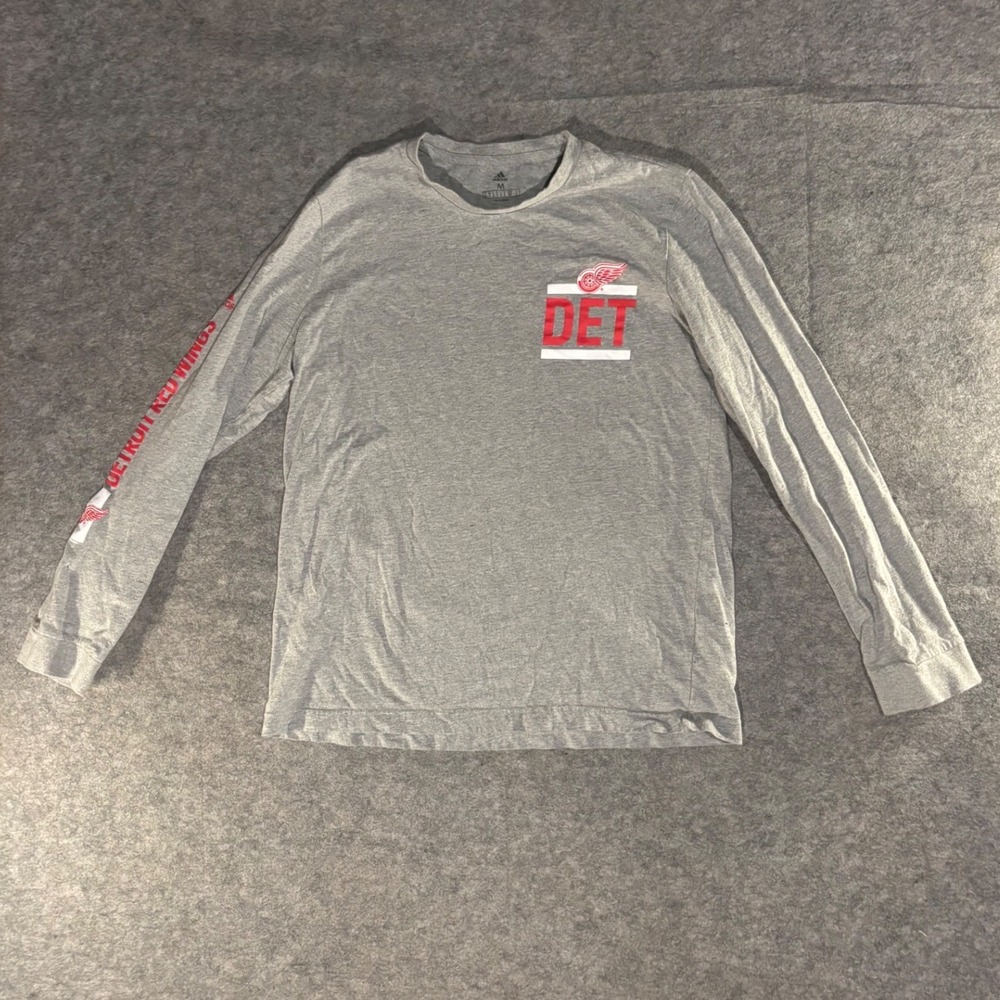 Adidas Detroit Red Wings Mens Gray Long Sleeve Graphic T-Shirt Size M NHL Hockey
